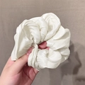 Glossy white oversized satin scrunchie with wrinkled texture for women hair styling - Cream