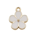 White enamel flower charm with gold-plated edge and top hanging ring for DIY jewelry - Five-Petal Flower (11878)