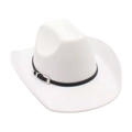 Classic white felt western cowboy hat with a slim black leather decorative band and buckle - White (Leather Belt & Silver Buckle)