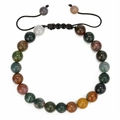 Adjustable hand-woven bracelet with 8mm multicolored natural stones and tiger eye beads - Multicolor Mixed Natural Stone (Style 11)