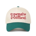 Retro two-tone baseball cap with Expensive & Difficult embroidery in beige and green - Beige/Dark Green