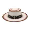 Flat top felt boater hat in cream with distressed edges and silver bull head emblem - White
