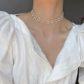 Elegant gold plated double fishtail tassel necklace with pearl flower choker style - 3# Necklace - Pearl Flower Choker