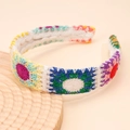 Colorful floral crochet headband with handcrafted bohemian knitting patterns for women - Green Flower