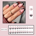 Long press-on nails in nude pink with black V-tip French design and heart patterns - BKS1292 Nude Pink Black V French Heart Style