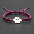 Adjustable purple braided rope bracelet with silver dog paw charm for luck - Rose Red