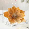 Golden velvet artificial Christmas flower with silver glitter details, 24cm width ornament - Ginger Yellow