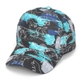Kids baseball cap featuring blue and grey dinosaur pattern with curved brim - 52-54cm / #24 (Dinosaur Silhouette)