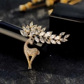 Elegant gold reindeer brooch featuring clear crystal pavé and marquise rhinestones - Gold Reindeer Style (X0269)