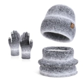 Winter 3-piece knitted set with beanie, neck warmer and touchscreen gloves in grey gradient - Three-Piece Set / Gray