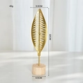 Modern gold ginkgo leaf metal ornament with wooden base for minimalist home decor - Y02-Feather Leaf / Gold