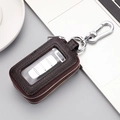 Dark brown lychee pattern leather car key case with transparent PVC window and hook - With Transparent Window / Coffee