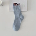 Light blue crew socks with hollow point mesh and elegant scalloped lace edges - One Size / Milky Blue