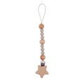 Baby pacifier clip with wood star buckle and natural wood with light gray silicone beads - Khaki