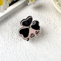 Pink and black acetate clover hair clip with rhinestone center small claw clip - Pink
