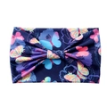 Elastic wide headband for women featuring navy blue fabric with colorful butterfly prints - Dark Blue Butterfly Floral (HD37-03)