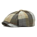 British style newsboy cap featuring a vintage patchwork plaid pattern in brown and beige - One Size 56-58cm / Coffee Plaid
