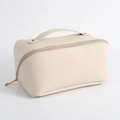 Elegante neceser de cuero PU beige con herrajes dorados y asa superior de viaje - Blanco Albaricoque Lechoso