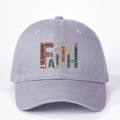 Lavender cotton baseball cap with artistic FAITH lettering and biblical text on front - One Size / Gray