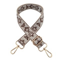 Brede 3,8cm beige jacquard geborduurde tasriem met bruin patroon en gouden haken - Gouden Gesp / Lichtgrijs Koffie