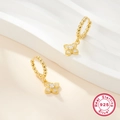 Goldene Creolen aus 925er Sterlingsilber mit glitzernden Zirkonia-Glücksklee-Anhängern - Stil 226 / 925er Silber / Gold