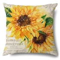 Linen sunflower throw pillow cover with watercolor print and vintage French typography - 45x45cm Pillow Cover / Paris Vintage Sunflower-4 (21Y363-4)