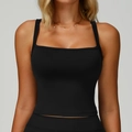 Débardeur de sport noir coupe slim avec encolure carrée et doubles bretelles larges - S / Noir Premium