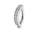 Silver curved belly button ring featuring a vertical row of clear cubic zirconia stones - Silver