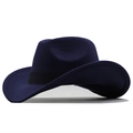 Detail of dark blue felt cowboy hat featuring a classic black grosgrain ribbon band - M (56-58cm) / Navy Blue