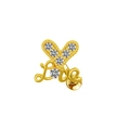 Detail of heart shaped gold stud earring with white crystals and Love lettering - Love Letter Style (#9)