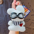 White plush rabbit keychain with aviator goggles and a striped scarf for bags - Flying Dream - Rabbit (No Tag)