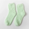 Soft pale green coral fleece mid-calf socks for women in thick warm plush material - One Size / Light Green