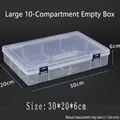 Transparent plastic storage box with 10 compartments and blue buckles, size 30x20x6cm - Large 10 Grids
