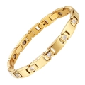 Lujosa pulsera magnética de acero dorado con diseño piramidal y circonitas - Estilo de Mujer / Dorado