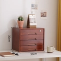Brown wood 4-tier desktop storage drawer with lock for office organization 35x26x30cm - 4 Tiers / Walnut Color