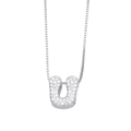 Silver alphabet U pendant necklace with micro-paved cubic zirconia on a box chain - Letter U / Silver