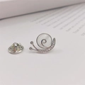 Silver snail brooch with white opal shell and sparkling cubic zirconia accents - Hollow Cat Head Brooch (90161)
