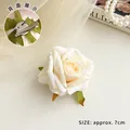 Elegant white velvet rose hair clip and brooch back view with 7cm dual fastener - Hair Clip + Brooch Dual Use / Cream Rose