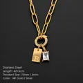 14K gold-plated stainless steel necklace with letter E and crystal pendant accessory - Letter E