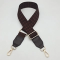 Adjustable brown houndstooth crossbody strap with dark leather and gold metal hooks - Coffee + Coffee Leather + Gold Hook