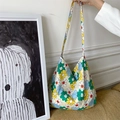 Off-white canvas tote bag with colorful daisy prints for women, large capacity shoulder bag - Colorful Flowers