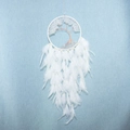 Dream catcher with white feathers and tree of life design made of crushed stones - Clear Quartz + Curved Feather