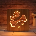 Creative wooden 3D night light with hollowed-out paw and bone carvings and warm LED glow - Dog Bone/15cm
