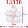 White flower charm pendant with KC gold frame and pearl center, 21mm x 19mm size - 13830-KC Gold-Glossy White Enamel Pearl Flower