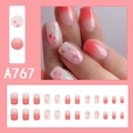 Set unghie finte sfumate rosa con design fiori di ciliegio e forma quadrata arrotondata - Stile Fiore di Ciliegio Sfumato Rosa Carne (A767)