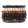 6-piece handmade men's elastic wooden bead bracelet set in black, brown and beige colors - Black Brown Beige Bead Set (13)