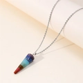 Macro detail of a colorful layered chakra stone hexagonal prism pendant with silver chain - Colorful Hexagonal Column Pendant O-Chain