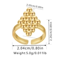 Detail view of gold beaded rhombus ring with measurements 2.05cm width and 5.0g weight - Adjustable Open / Gold Bead Rhombus Style (KR0026)