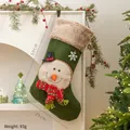Chaussette de Noël verte avec motif bonhomme de neige, feutrine et peluche, 50x25cm - Vert Classique - Bonhomme de Neige