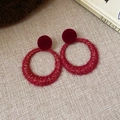 Elegant red flocked earrings with large yarn-wrapped hoops and golden thread details - Flocking Wool Wrapped Large Hoop Earrings (130#) / Red + Gold